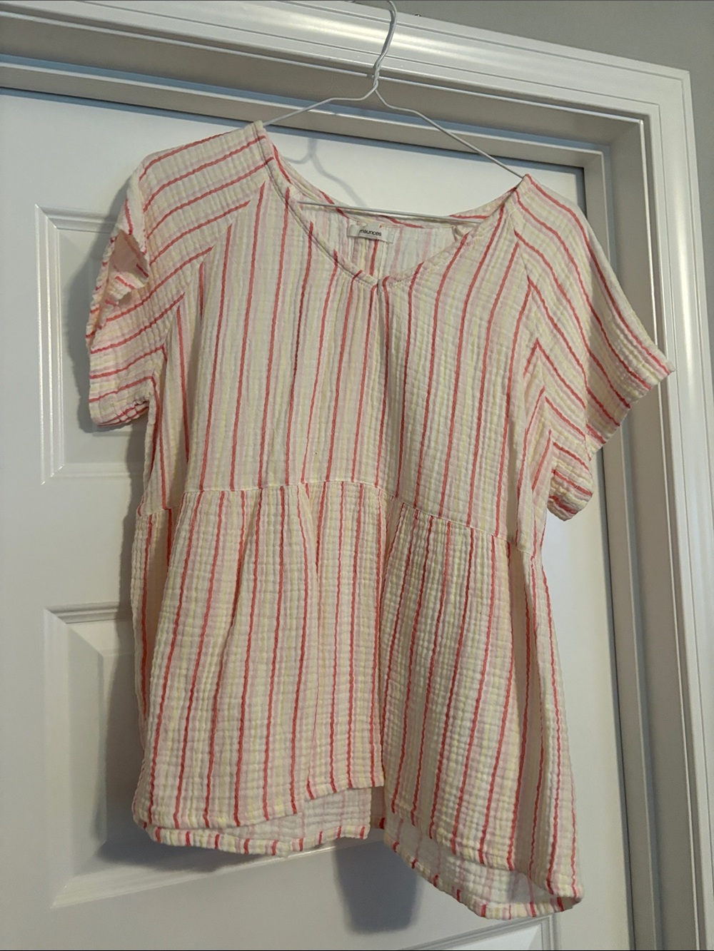 Maurices Cream Tunic with Pink and Coral Stripes
